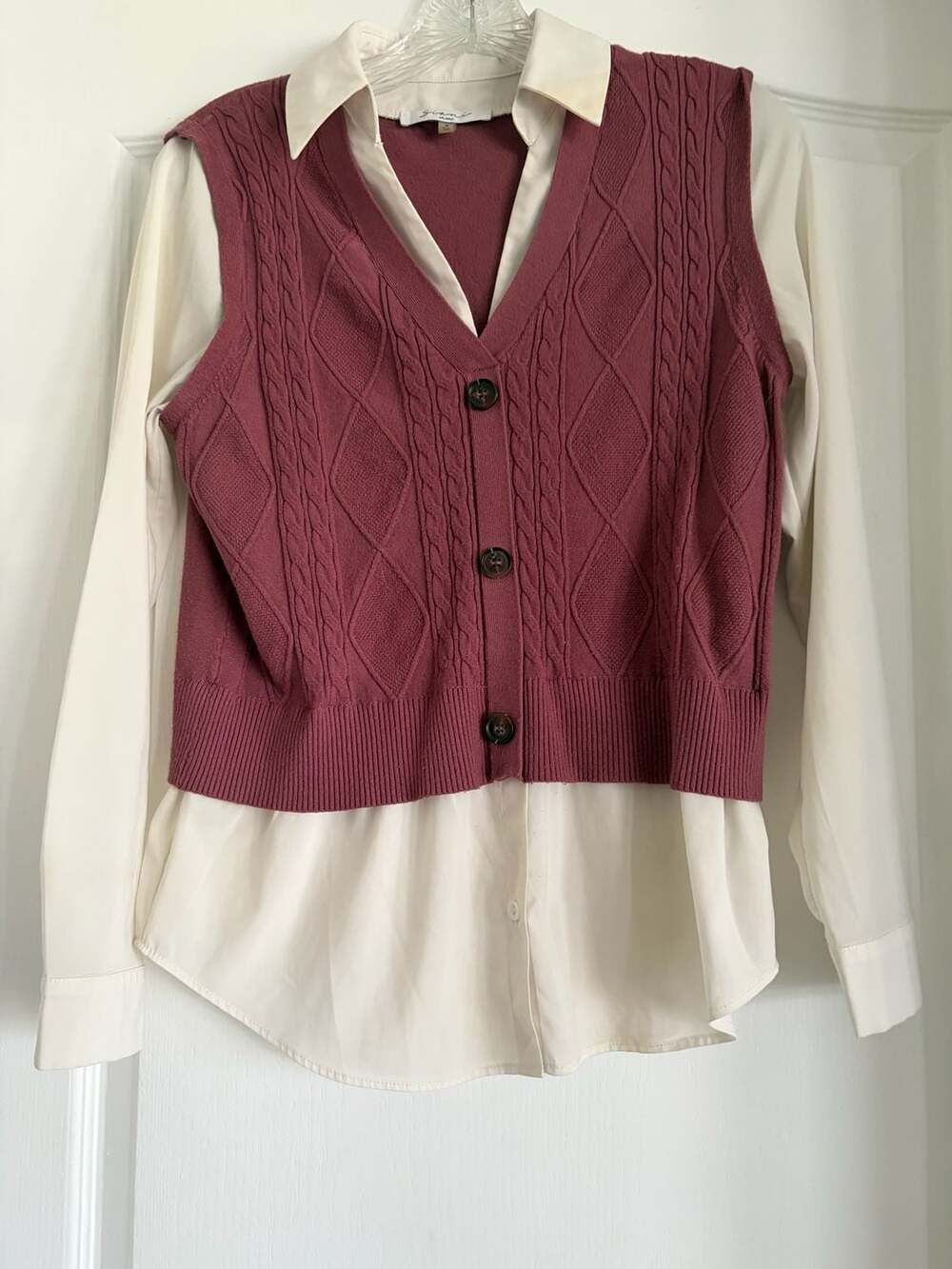 Siani Milano Purple Cable Knit Button-Down Vest Blouse Combo Size S